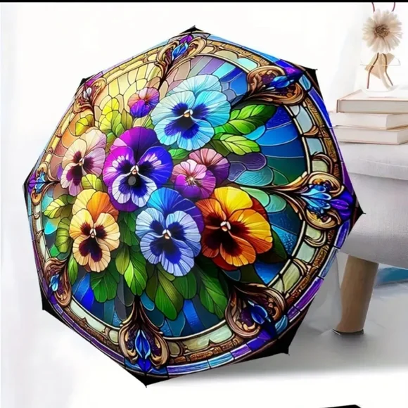 ποΈ πβοΈ RAINBOW OF PANSIES COLOUR BURST COMPACT UMBRELLA βοΈπ - Picture 3 of 6